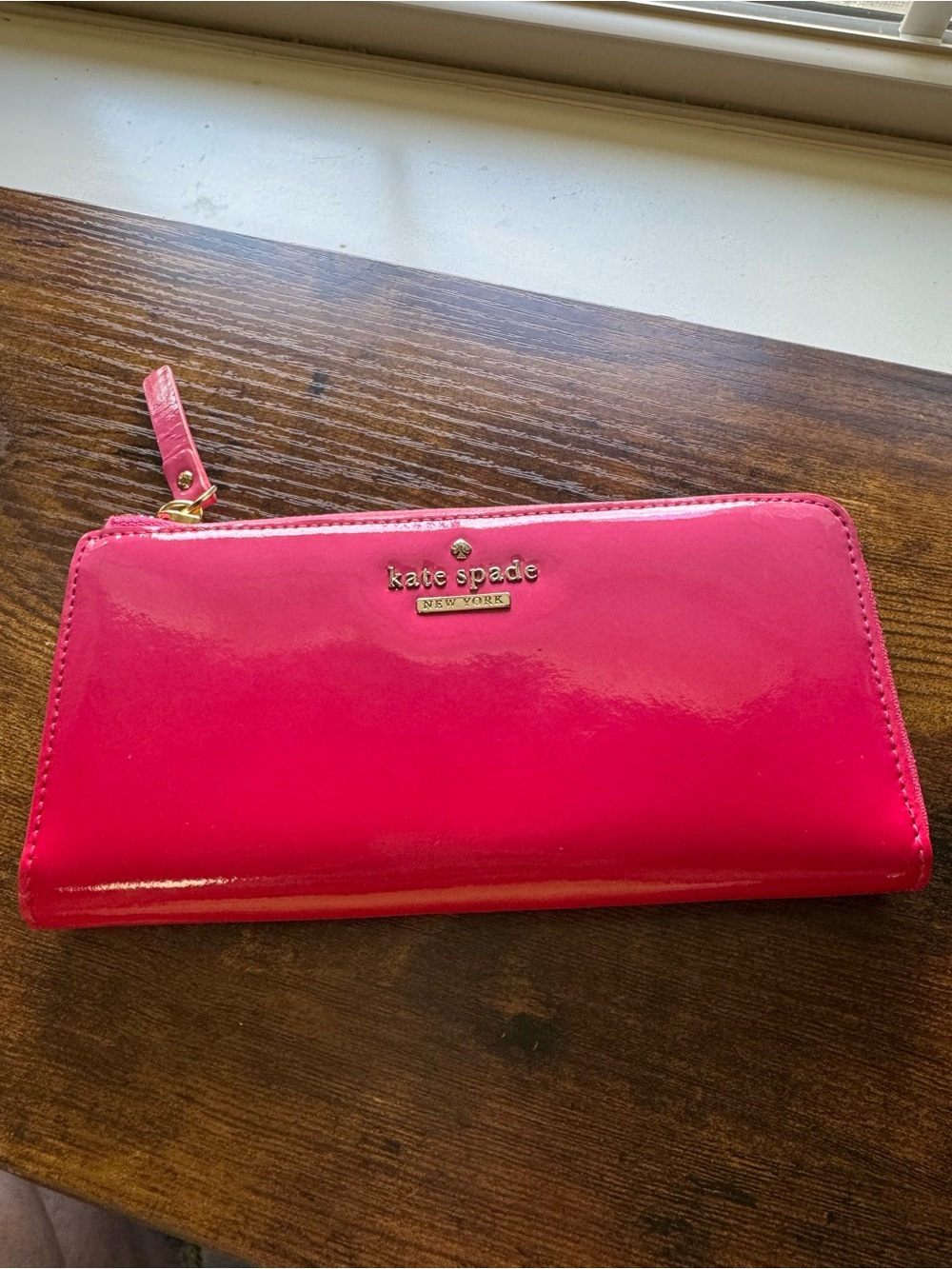 Kate Spade Hot Pink Patent Leather Continental Zip Around Wallet